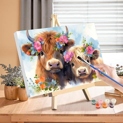 Highland Cow Paint by Numbers for Adults with Framed Canvas - Wooden Easel - Image 3