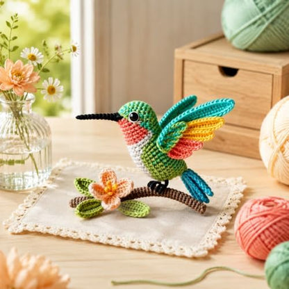 Beginner Crochet Kit for Adults & Teens, Hummingbird Amigurumi Crochet Kit with Flower Branch, Complete DIY Craft Supplies with Instructions, Bird Animal Starter Kit, Handmade Home Decor Gift - Image 4