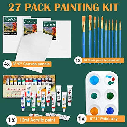 ESRICH Canvas Painting Kit, Acrylic Paint Set with 30 Paint Brushes - Image 7