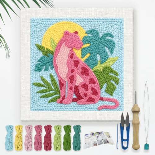 Doodlream Pink Leopard Punch Needle Kit for Beginner 9.4"x9.4" by Doodlream