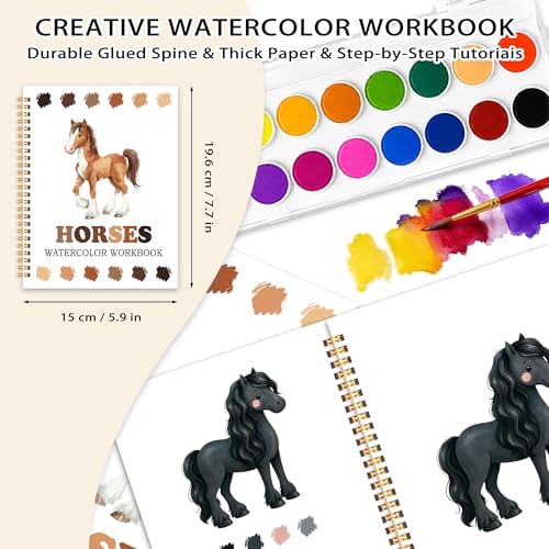 Easy Horses Watercolor Workbook for Adults Beginners, Water Coloring Painting Book with 12 Patterns, Travel Painting Pad, Art Gift for Horse Lovers Adults Teen - Image 2