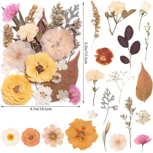 90pcs Boho Pressed Flowers Bulk, Vintage Dried Flower Leaves, Natural Fall Pressed Dried Flowers with Tweezer for DIY Crafts Resin Mold Candles Cake Bridal Scrapbooking Supplies - Image 2