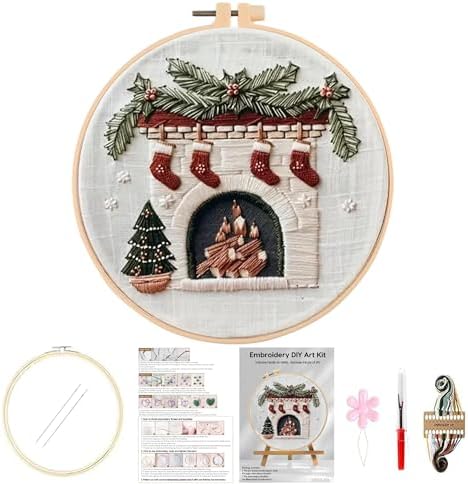 Huacan Embroidery Kits for Adults Beginner DIY Cross Stitch Stamped Christmas Pattern Stitching Fireplace Sewing Kit 1 Piece 7.8 x 7.8 Inch by Home