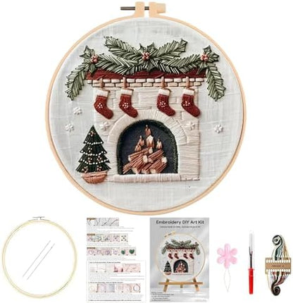 Huacan Embroidery Kits for Adults Beginner DIY Cross Stitch Stamped Christmas Pattern Stitching Fireplace Sewing Kit 1 Piece 7.8 x 7.8 Inch by Home