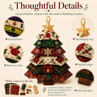 Layered Fabric Tree Ornament DIY Sewing Kit, Halloween Quilted Patchwork Seasonal Tree Kit with Button & Hanging, Festive Holiday Seasonal Handmade Art Kit for Adults Beginner(All 6PCS) - Image 6