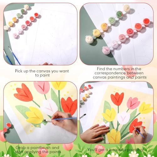 Gueevin 10 Pack Paint by Numbers Kit for Adults Flowers Paint by Number DIY Acrylic Painting Canvas Without Frame, Brushes Simple Oil Painting for Home Wall Decor Gifts 12 x 16 Inch(Bloom Style) - Image 4