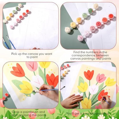 Gueevin 10 Pack Paint by Numbers Kit for Adults Flowers Paint by Number DIY Acrylic Painting Canvas Without Frame, Brushes Simple Oil Painting for Home Wall Decor Gifts 12 x 16 Inch(Bloom Style) - Image 4