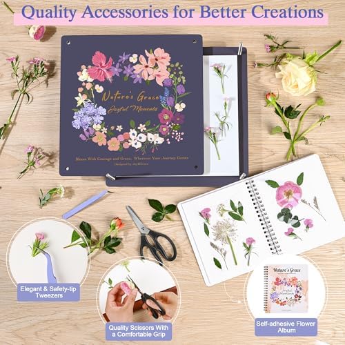 Joy&Grace Flower Press Kit for Adults, with Designed Cover and DIY Album, 10.9" x 10.9" 10 Layers Flower Preservation Kit, Plant Press and Large Plant Drying Toolkit (Color Box, Purple Navy) - Image 4