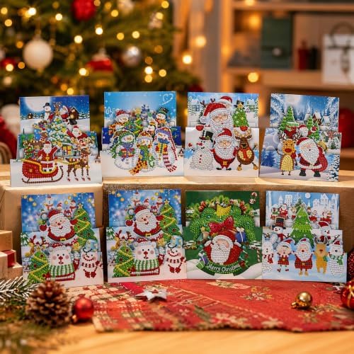 8PCS Santa Claus DIY Greeting Card Kits with Envelopes Diamond Art Greeting Cards Diamond Art Cards Kits for Adults DIY Crafts Family Friend Gifts - Image 2