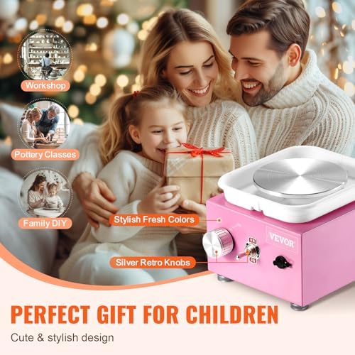 VEVOR Mini Pottery Wheel for Kids & Adults Beginners, 2 Turntables 2.6in/3.9in & Two-Way Rotation, Adjustable Speed, Complete Pottery Kit with 18 Accessories for Girls Birthday Christmas Gifts, Pink - Image 4
