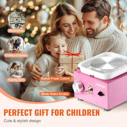 VEVOR Mini Pottery Wheel for Kids & Adults Beginners, 2 Turntables 2.6in/3.9in & Two-Way Rotation, Adjustable Speed, Complete Pottery Kit with 18 Accessories for Girls Birthday Christmas Gifts, Pink - Image 4