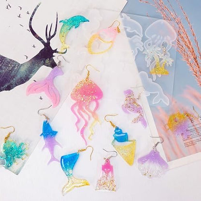 4 PCS Resin Molds Earring Jewelry Casting Silicone Molds, Marine Style Resin Earring Molds Silicone with Ear Hooks, Jump Rings for DIY Earrings, Pendant Craft Supplies, Resin Jewelry - Image 3