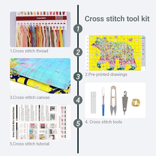 HKLIOPU Stamped Cross Stitch Kits - Animal Floral Embroidery Starter Kit for Adult Beginners, 11CT Needlepoint Cross-Stitch Patterns Dimensions Kit Arts and Crafts 12x16 inch - Image 2