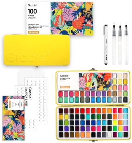 Grabie Set of 100 Color Watercolor Paint Set with Brush Pens by Grabie