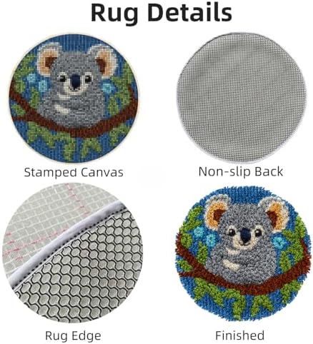 Latch Hook Rug Kit Cute Koala Portrait Easy for Beginners Round Shape Carpet Crochet Yarn Craft Mini Rug DIY Hook and Latch Little Tapestry for Home Decor 30x30cm-3 - Image 3
