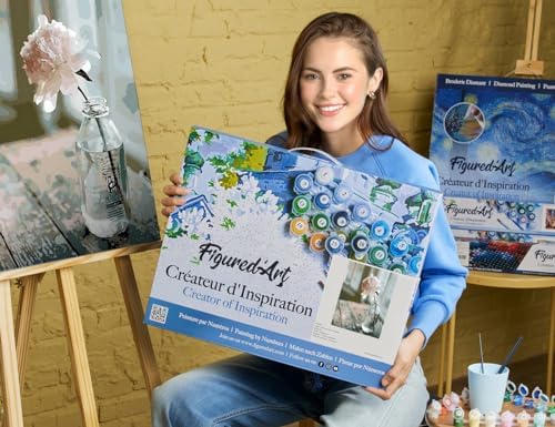 Figured'Art Paint by Numbers Kit for Adults with Frame White Flower 16"x20" - Craft Art Painting DIY Kit Canvas Already Stretched on a Wooden Frame - Image 2