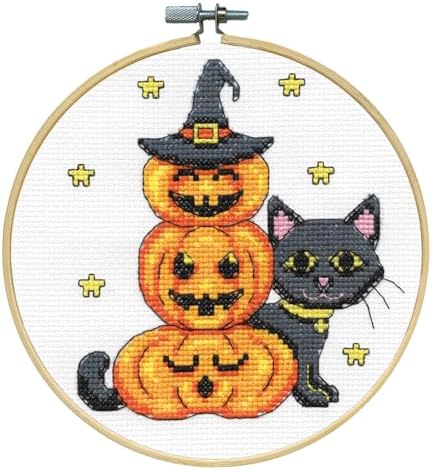 DESIGN WORKS Cat with Pumpkins Counted Cross Stitch Kit w/Hoop by Design+Works+Crafts