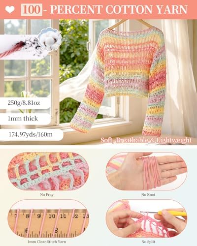 Aeelike Crochet Kit for Adults,Women Crochet Coverup,Ombre Pink Cotton Yarn - Image 4