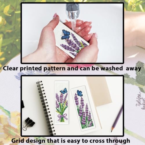 ACRNIGHEET 6PCS Cross Stitch Bookmark Kit for Beginner Stamped Cross Stitch Kits for Adults Lavender DIY Tassel Embroidery Bookmark Kits Needlepoint Kit with Instructions Craft Gift 8.5''x3'' 11CT - Image 3