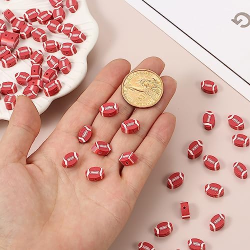 100pcs Sports Polymer Clay Beads Rugby Ball Beads DIY Jewelry Making for Earring Bracelet Necklace Key Chains Craft Accessories (Rugby Ball) - Image 4