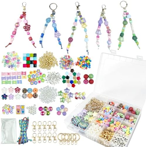 854PCS Beaded Keychain Making Kit with Gift Bags for Girls, Y2K Preppy Bag Charm & Phone Lanyard Craft Supplies, Friendship Bracelet Jewelry Kit with Letter, Pearl, Rhinestone & Gold Spacer Beads by Unknown