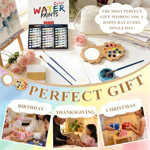 EVOCKAY Mini Watercolor Paint Palette with Clip Perfect for Artists, Painters & Students - Wooden Travel Kit 24 Colors-15 Grids（shell-shaped walunt） - Image 5