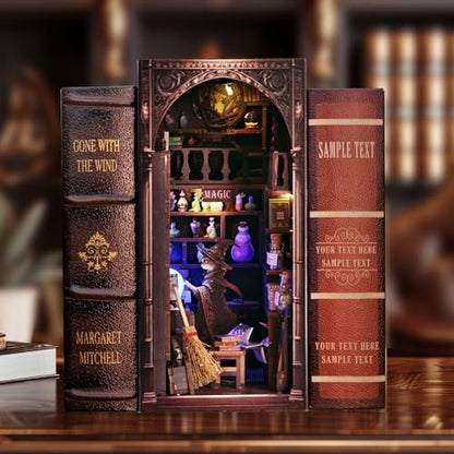 Magic Wizard Cat 3D Book Nook Kit, DIY Miniature House Booknook Dollhouse Kit for Adults and Teens, 3D Wooden Puzzle Bookend Bookshelf Insert Decor, Mini Magic House Model Build Gift - Image 5