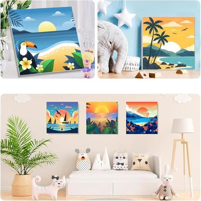 SYDYLH 6 Pack Framed Paint by Numbers for Adults and Kids Beginner，Landscape-Beach DIY Acrylic Painting Paint by Numbers Kits on Canvas for Kids Ages 4-8-12 Perfect for Home Wall Decor(8x8in) - Image 4