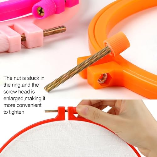 Phinus 6 Pcs Embroidery Hoop 6 Size, Round Plastic Cross Stitch Hoop with 16 Needles (3.6In to 10.7 in), Small Embroidery Hoop, Cross Stitch Hoops, Frames, Embroidery, Craft Sewing(Multicolor) - Image 3