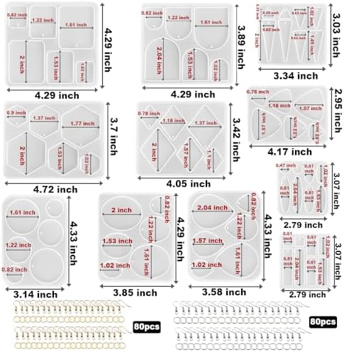 ResinWorld Earrings Molds with Varieties of Shapes and Sizes, 171Pcs Resin Jewelry Making Kit, Stud Dangle Drop Earrings Resin Molds with Hole - Image 2
