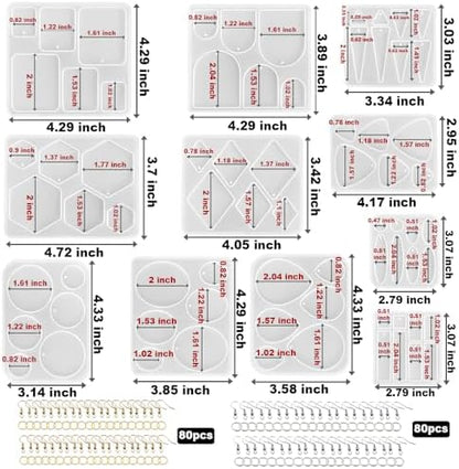 ResinWorld Earrings Molds with Varieties of Shapes and Sizes, 171Pcs Resin Jewelry Making Kit, Stud Dangle Drop Earrings Resin Molds with Hole - Image 2