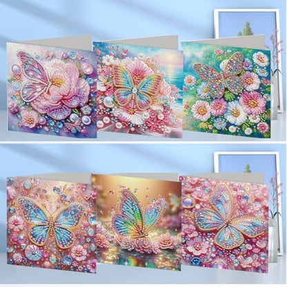 jinglinhh 6pcs Flower Butterfly Seaside Diamond Art Painting Greeting Cards with Envelopes, DIY Card Making Kits for Adults, Diamond Art Postcards Holiday Cards Craft Gifts - Image 4