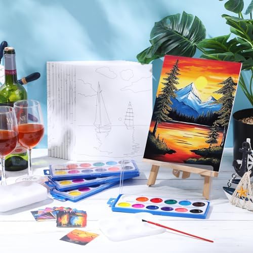 Ctosree 12 Sets Pre Drawn Canvas Kit for Painting,Summer Sunset,8 x 10 in - Image 2