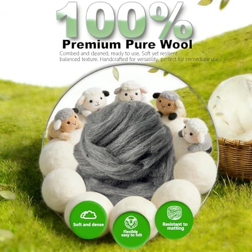 Wool Roving-3.5oz Needle Felting Wool, Soft Multi-Color Wool Fiber, Perfect Felting Wool Pure Wool, Chunky Yarn, for DIY Crafts, NeedleFelting Projects,and Artwork (Grayish Blue) - Image 5