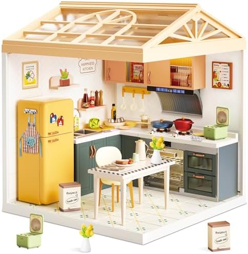 Cozy Modern Kitchen DIY Miniature House Kit for Adults, 3D Dollhouse with LED Light & Dustproof Door, Stackable Connectable Display Case, Creative Gift for Cooking Lovers Teens Women by BeepZipp