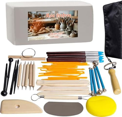Air Dry Clay Kit 10 LBs + 42 Pcs Pottery Tools - Non-Toxic Organic Clay for Sculpting, Hand Modeling & Throwing, for Art Classes Ceramics Workshops (White) by Unknown