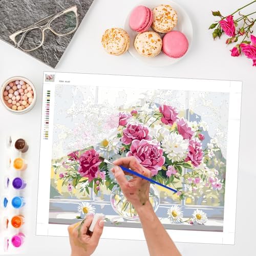 Lxmsja Roses Bouquet Paint by Numbers Kit for Adults, Windowsill Acrylic Paint by Numbers for Adults Beginner, DIY Craft Supplies Oil Painting Kits for Home Wall Decor 20x16 inch (No Frame) - Image 2