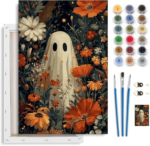 Spandrel Ghost Paint by Number Kits Floral for Adults, Halloween Paint by Number Kits on Canvas Daisy Flower, DIY Acrylic Oil Painting by Numbers Gitfs for Home Wall Decor, 8x12in by Unknown
