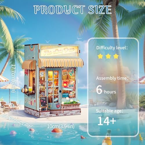 DIY Book Nook Kit, 3D Wooden Puzzle Miniature House Kit Adult, Beach Bar - Image 2