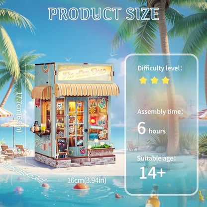 DIY Book Nook Kit, 3D Wooden Puzzle Miniature House Kit Adult, Beach Bar - Image 2