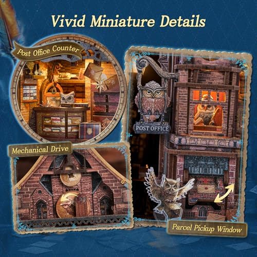 FUNPOLA LED 3D Wood Puzzle Owl Post Office, Dynamic Model with Mechanical Gears, DIY Miniature Kit with Music and LED Lights, Home Décor Gift for Adults - Image 3