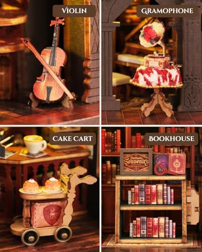 Letter Coffee DIY Miniature House Kit with LED Light - Assembled Dollhouse Kit for Shelf Decor - Wood 3D Puzzles Tiny House Book Nook - Creative Gift for Adults at Birthday Christmas - Image 6