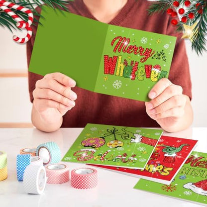 Saillong 12 Pack Christmas Diamond Painting Greeting Card Kits DIY Lime Green Christmas Diamond Art Cards with Envelopes Xmas 5D Rhinestones Painting for Adults DIY Craft Family Friend Xmas Gifts - Image 2
