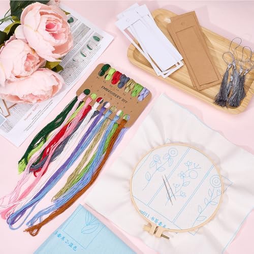SUNNYCLUE DIY 5 Sets Embroidery Bookmark Kits Instruction Included Cross Stitch Bookmark Floral Plant Flower Tassel Bookmarkers Cross Stitch Kits for Beginners Adults School Office Gifts Craft - Image 3