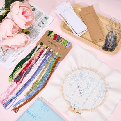 SUNNYCLUE DIY 5 Sets Embroidery Bookmark Kits Instruction Included Cross Stitch Bookmark Floral Plant Flower Tassel Bookmarkers Cross Stitch Kits for Beginners Adults School Office Gifts Craft - Image 3