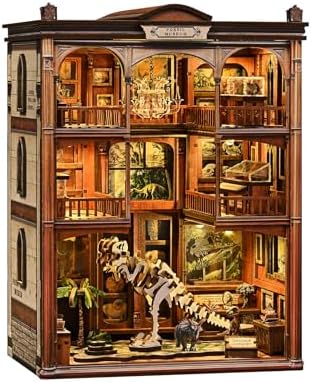 Dinosaur Museum Book Nook Kit - 3D Wooden Puzzle & DIY Miniature Dollhouse with LED Warm Light | Vintage Bookshelf Insert & Sturdy Bookends | Premium Creative Gift for Adults& Book Lovers - Image 2