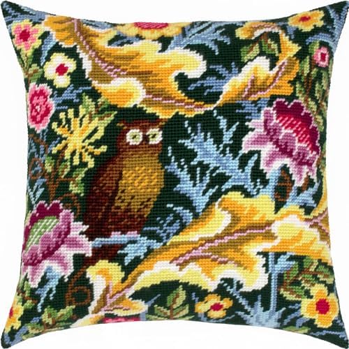 Brvsk Tapestry Needlepoint Kit for Adults and Beginners — Owl by John Henry Dearle 16″ × 16″ with Clear, Precise Printed Design on Cotton Canvas; Includes 2 Needles, Yarn, and Easy-Read Chart by Brvsk