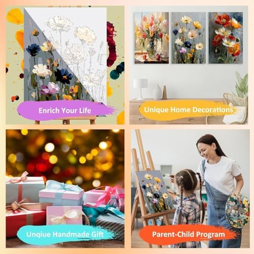 3 Pack Floral Framed Paint by Numbers Kits for Adult with Easel (8x12 inch) - Image 7