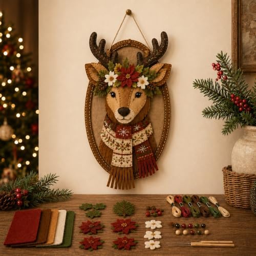 DIY Felt Santa Head Wall Decor Kit, Hanging Christmas Ornament, Fabric by Unknown