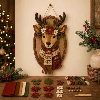 DIY Felt Santa Head Wall Decor Kit, Hanging Christmas Ornament, Fabric by Unknown